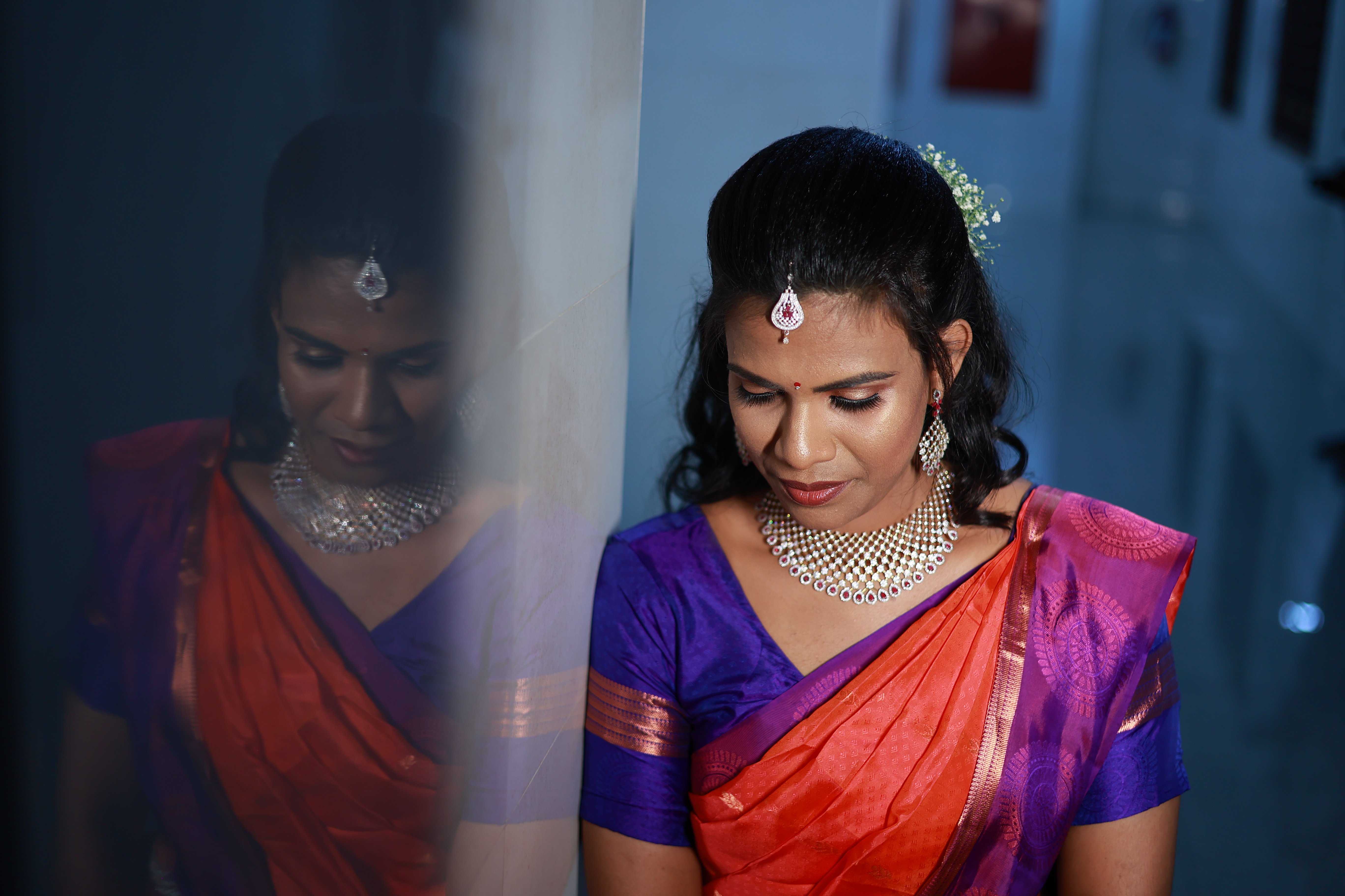 Couple in festive attire