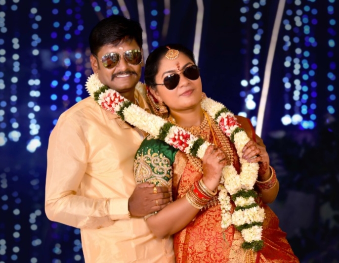 Couple in festive attire